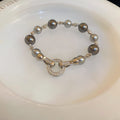Geometric Round Faux Pearl Zircon Bangle, Elegant Irregular Fashion Bracelet view 3