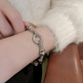 Geometric Round Faux Pearl Zircon Bangle, Elegant Irregular Fashion Bracelet view 4