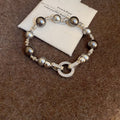 Geometric Round Faux Pearl Zircon Bangle, Elegant Irregular Fashion Bracelet view 1