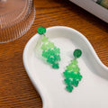 St Patrick's Day Four Leaf Clover Gradient Green Acrylic Glitter Round Stud Dangle Drop Earrings view 4