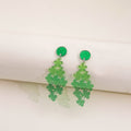St Patrick's Day Four Leaf Clover Gradient Green Acrylic Glitter Round Stud Dangle Drop Earrings view 2
