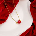 Chinese Style Lucky Red Bean Pendant Necklace Geometric Round Collarbone Chain For Women view 2