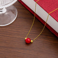 Chinese Style Lucky Red Bean Pendant Necklace Geometric Round Collarbone Chain For Women view 3
