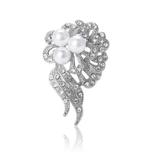 Alloy Rhinestone Pearl Flower Brooch Pin For Women's Coats