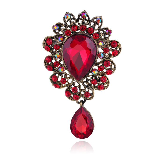 Red Gold Tone Flower Crystal Six Designs Metal Brooch Pin
