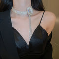 Copper Rhinestone Flower Tassel Choker Necklace Light Luxury Dress Collarbone Jewelry view 3