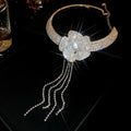 Copper Rhinestone Flower Tassel Choker Necklace Light Luxury Dress Collarbone Jewelry view 2