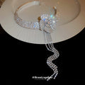Copper Rhinestone Flower Tassel Choker Necklace Light Luxury Dress Collarbone Jewelry view 4
