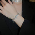 Light Luxury Copper Rhinestone Jewelry Set Sparkling Round Pendant Collarbone Necklace For Women view 4