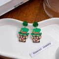 St Patrick's Day Glitter Acrylic Enamel Cat And Dog Green Hat Bowknot Cartoon Drop Dangle Earrings view 4