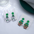 St Patrick's Day Glitter Acrylic Enamel Cat And Dog Green Hat Bowknot Cartoon Drop Dangle Earrings view 1