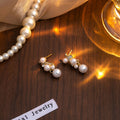 Elegant Korean Style Pearl Stud Drop Rhinestone Linear Inlaid Luxury French Temperament Earrings view 3