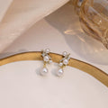 Elegant Korean Style Pearl Stud Drop Rhinestone Linear Inlaid Luxury French Temperament Earrings view 4