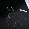 Luxury Silver Needle Zircon Rhinestone Extra Long Tassel Drop Earrings For Women Elegant Statement Earrings view 2