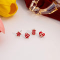 Elegant Chinese New Year Red Enamel Peace Joy Character Silver Needle Stud Set Festive Earrings view 1