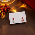 Elegant Chinese New Year Red Enamel Peace Joy Character Silver Needle Stud Set Festive Earrings view 3