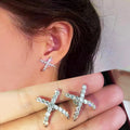 Cross X Shape Women's Stud Earrings, Trendy Style Fashion Ear Jewelry With Premium Design view 1