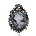 Black Silver Tone Woman Portrait Openwork Crystal Two Designs Metal Brooch Pin view 1