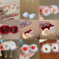 Silver Needle Pearl Heart Pom Pom Stud Earrings Minimalist Sweet Winter Fashion Jewelry view 3