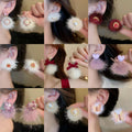 Silver Needle Pearl Heart Pom Pom Stud Earrings Minimalist Sweet Winter Fashion Jewelry view 1