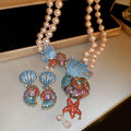 Light Luxury Alloy Star Shell Rhinestone Double Layer Pearl Choker Necklace view 1