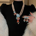 Light Luxury Alloy Star Shell Rhinestone Double Layer Pearl Choker Necklace view 2
