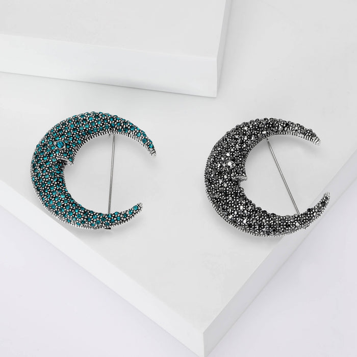 Alloy Rhinestone Moon Face Brooch Pin For Stylish Apparel