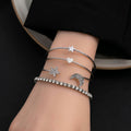European Micro Pave Rhinestone Star Moon Heart Open Bangle Bracelet Set 4 Pieces view 1