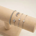 European Micro Pave Rhinestone Star Moon Heart Open Bangle Bracelet Set 4 Pieces view 2