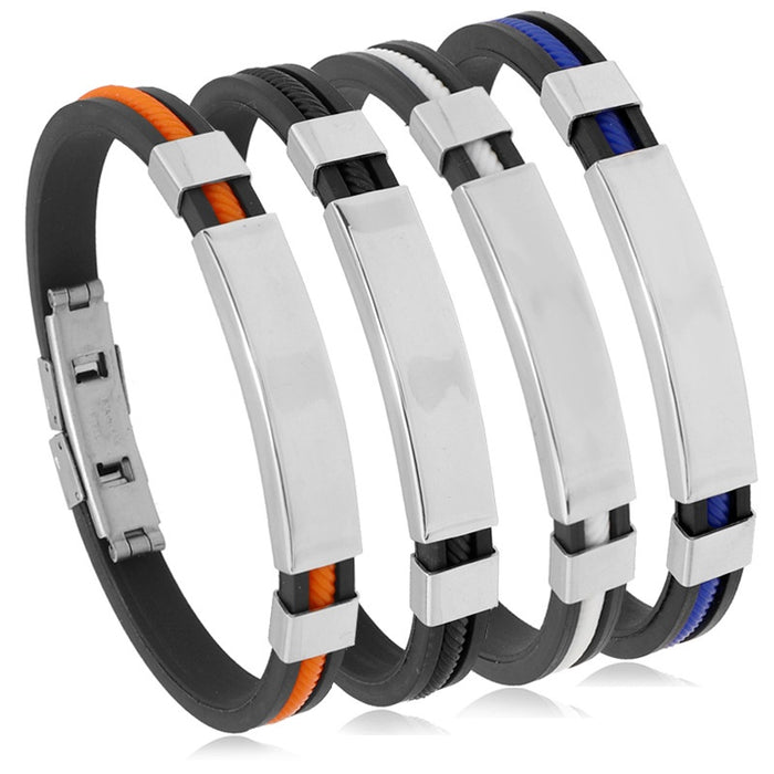 Simple Creative DIY Engraved Stainless Steel Silicone Bracelet Personalized Men's Bangle