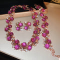 Faux Pearl Rhinestone Flower Jewelry Set, French Vintage Necklace And Bracelet For Women view 1