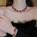 Faux Pearl Rhinestone Flower Jewelry Set, French Vintage Necklace And Bracelet For Women view 4