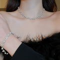 Faux Pearl Rhinestone Wave Choker Necklace Jewelry Set For Women Korean Fresh Style view 2