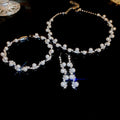 Faux Pearl Rhinestone Wave Choker Necklace Jewelry Set For Women Korean Fresh Style view 3