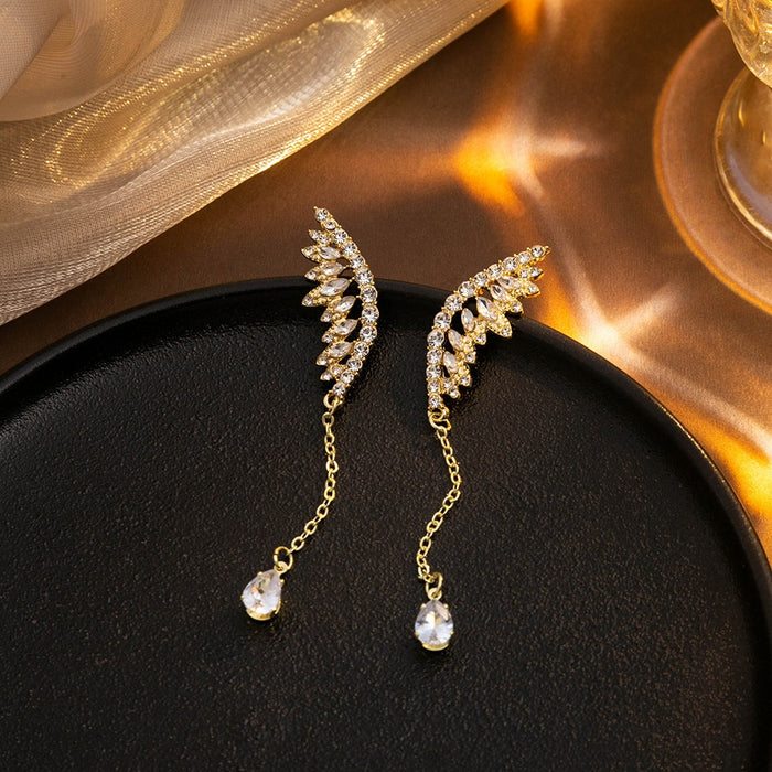 Luxury Micro Pave Zircon Wing Tassel Drop Earrings With Gold Alloy Chain And Crystal Teardrop Earrings