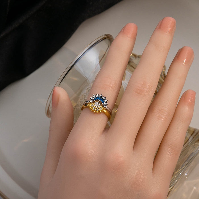 Niche Sun And Moon Open Ring For Couples, Stackable Celestial Adjustable Finger Jewelry