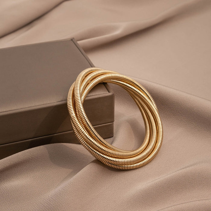 European American Statement Winding Line Elastic Bangle Punk Cross Layered Metal Bracelet