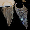 Luxury Copper Rhinestone Long Tassel Necklace Geometric Statement Choker For Women view 2