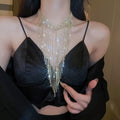 Luxury Copper Rhinestone Long Tassel Necklace Geometric Statement Choker For Women view 1