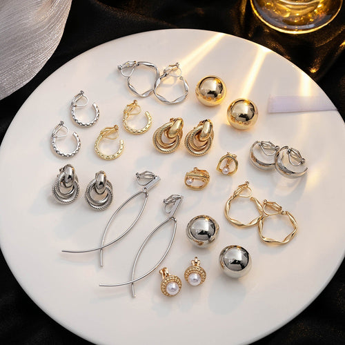 Korean Minimalist Geometric Round Ear Clips Irregular Hollow Circle Non Pierced Earrings For Women