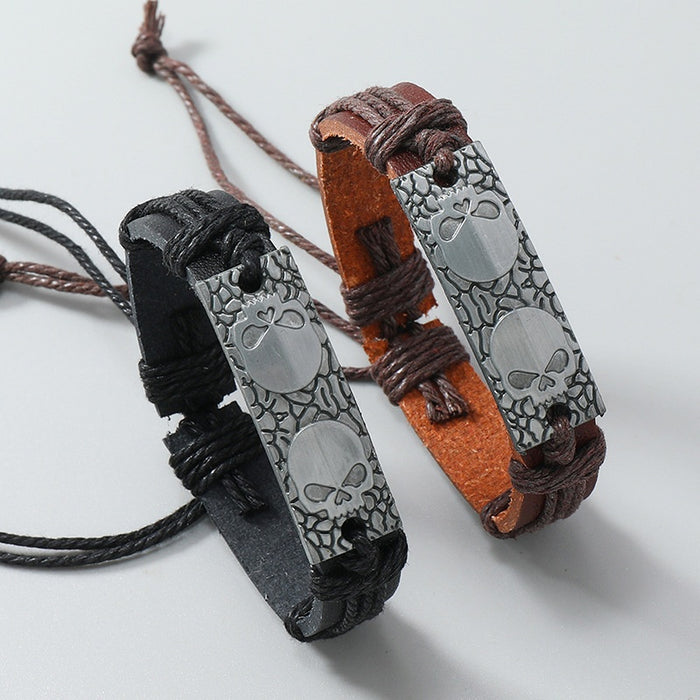 Simple Halloween Skull Handmade Woven Leather Bracelet European Fashion Costume Accessory Wristband