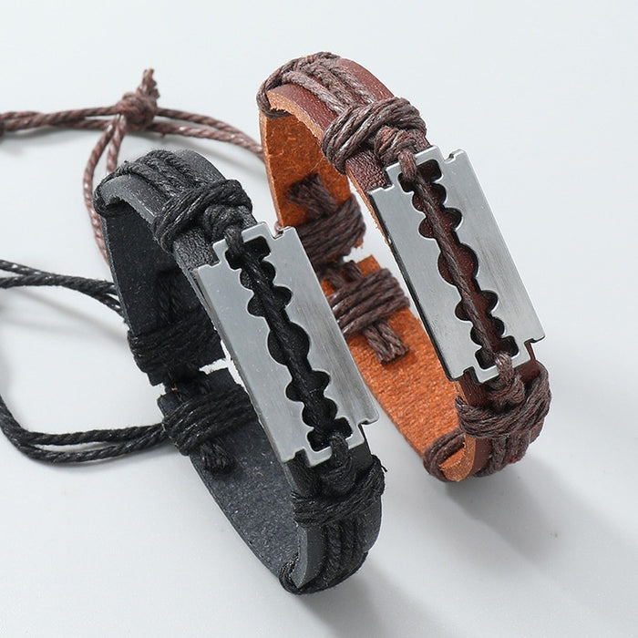 European American Handmade Braided Vintage Leather Bracelet Simple Creative Fashion Accessory
