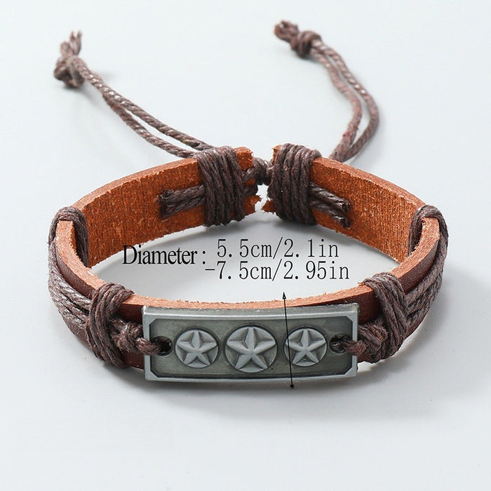 European Simple Handmade Woven Vintage Leather Bracelet Adjustable Star Unisex Wristband