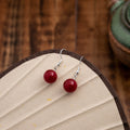 Vintage Chinese Style Red Round Pearl Drop Earrings With Silver Alloy Hooks Elegant Geometric Dangle Earrings view 2