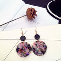 Marbled Round Disc Long Hook Earrings in Two Colors view 3