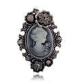 Black Gold Tone Woman Portrait Crystal Two Designs Metal Brooch Pin 2 Pictured Designs 2 view 2