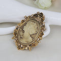 Black Silver Tone Woman Portrait Openwork Crystal Two Designs Metal Brooch Pin view 5