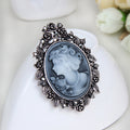 Black Silver Tone Woman Portrait Openwork Crystal Two Designs Metal Brooch Pin view 4