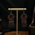 Vintage Bohemian Ethnic Woven Round Alloy Beaded Long Tassel Hook Dangle Earrings view 4