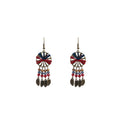 Vintage Bohemian Ethnic Woven Round Alloy Beaded Long Tassel Hook Dangle Earrings view 5